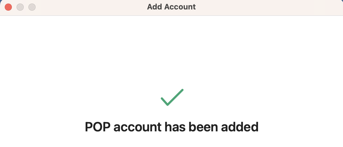 POP account has been added with green checkmark